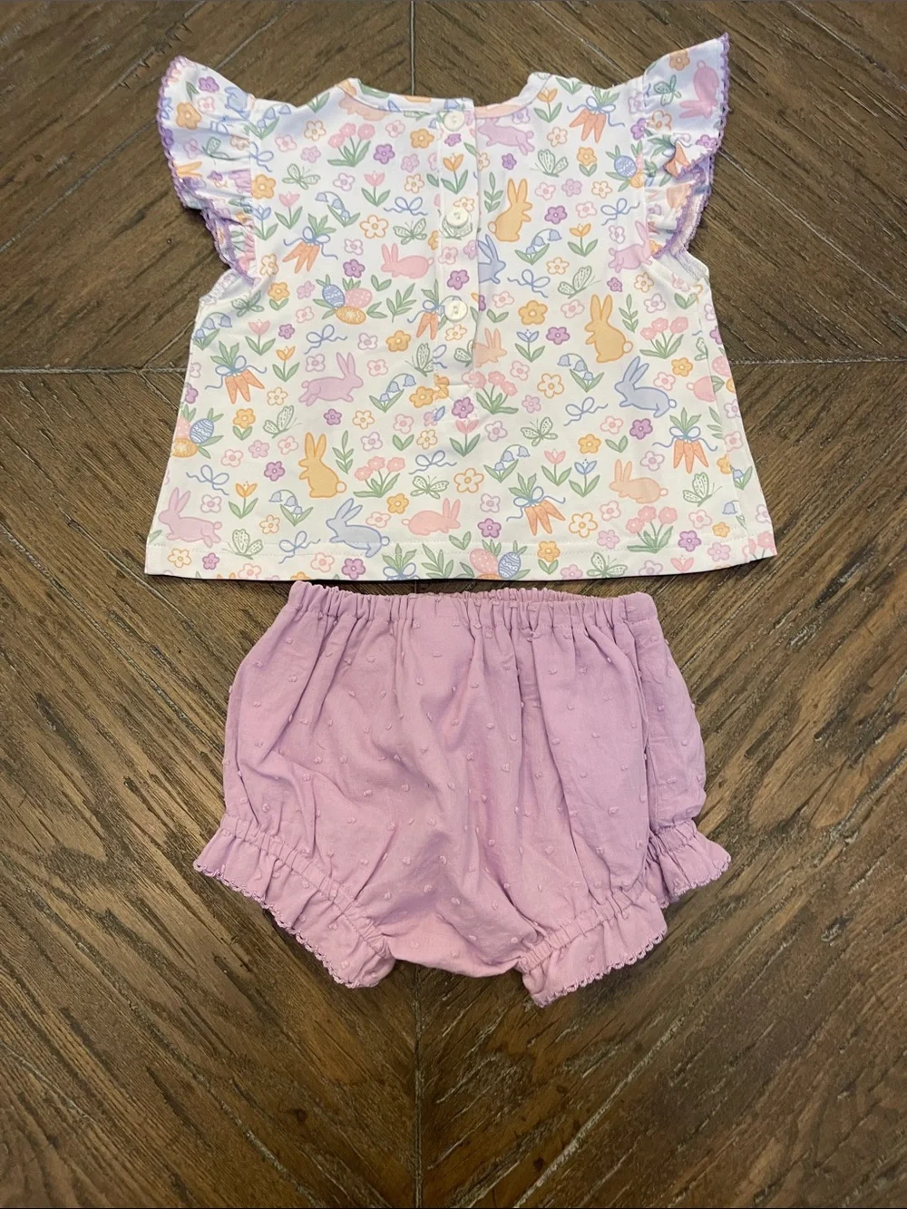 Sew Magnolia Pastel Bunny Print Top & Lavender Bloomers Set